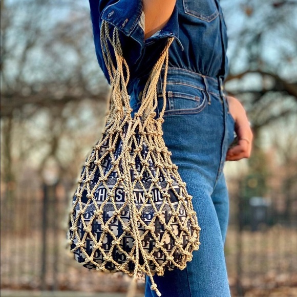 DIOR blue oblique net tote RARE - Picture 2 of 10